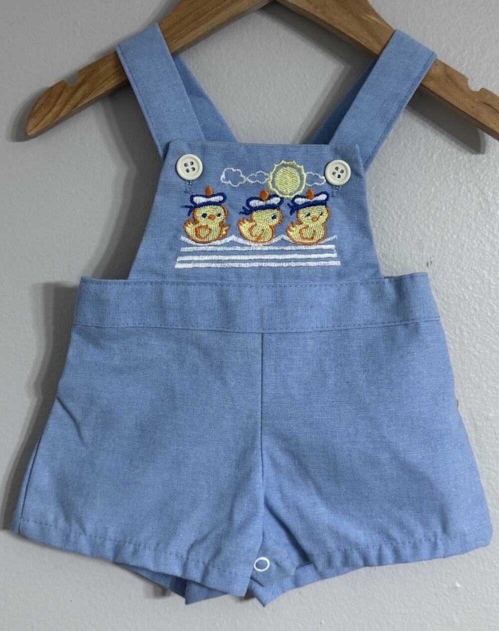 Stone Apparel Shortall Baby Boy 6 Months Embroidered Ducks Vintage Ducks USA NEW